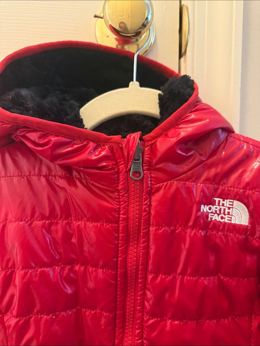 The North Face Kids Red Quilted  Reversible Hooded Puffer Jacket